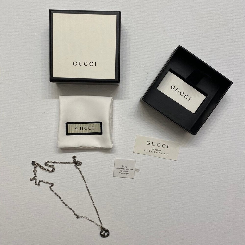 Gucci Interlocking Pendant Small Sterling Silver 925 Chain Necklace